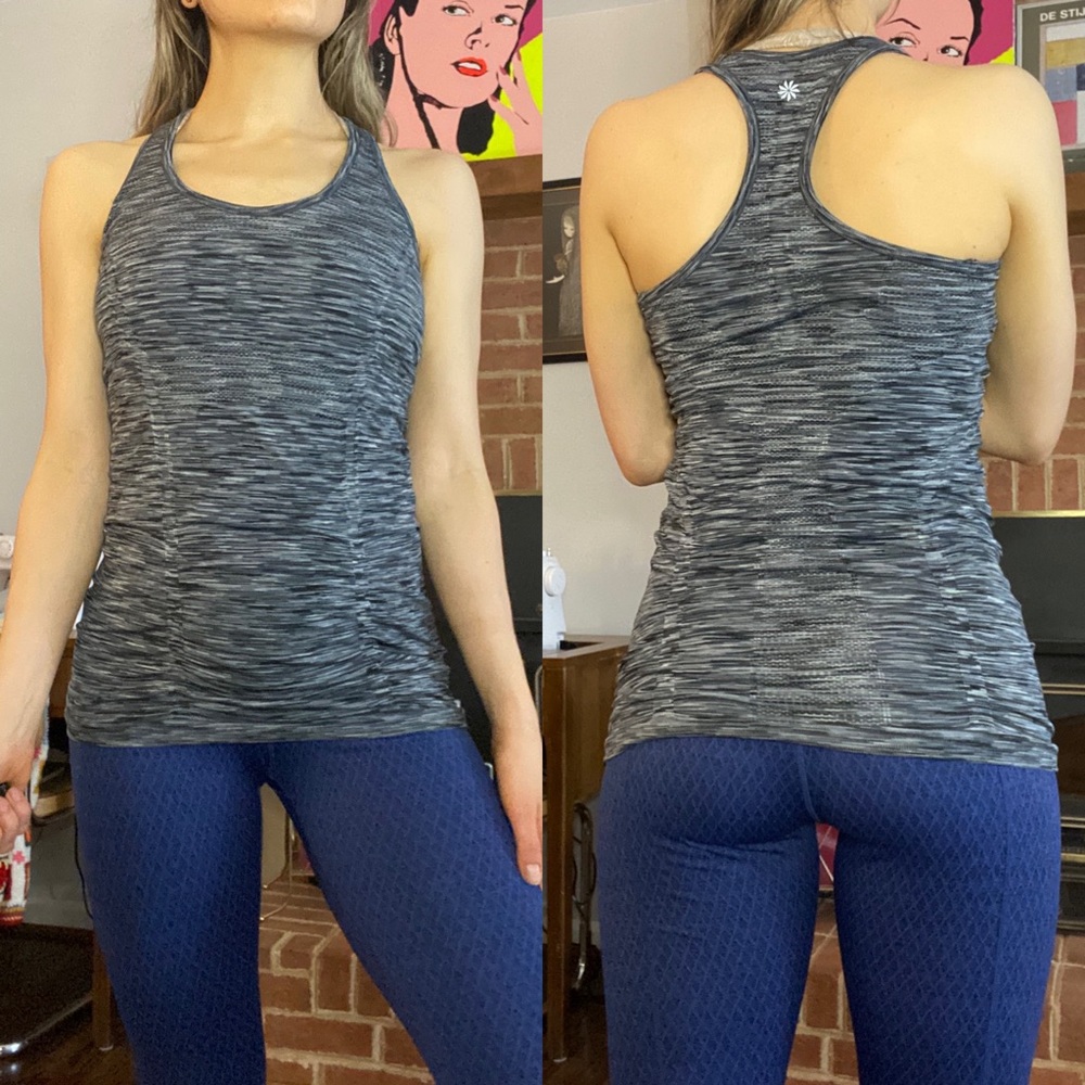 Athleta Fastest Track Space Dye Heather Racerback Rouched Anti-Ride Up W… - Picture 1 of 14